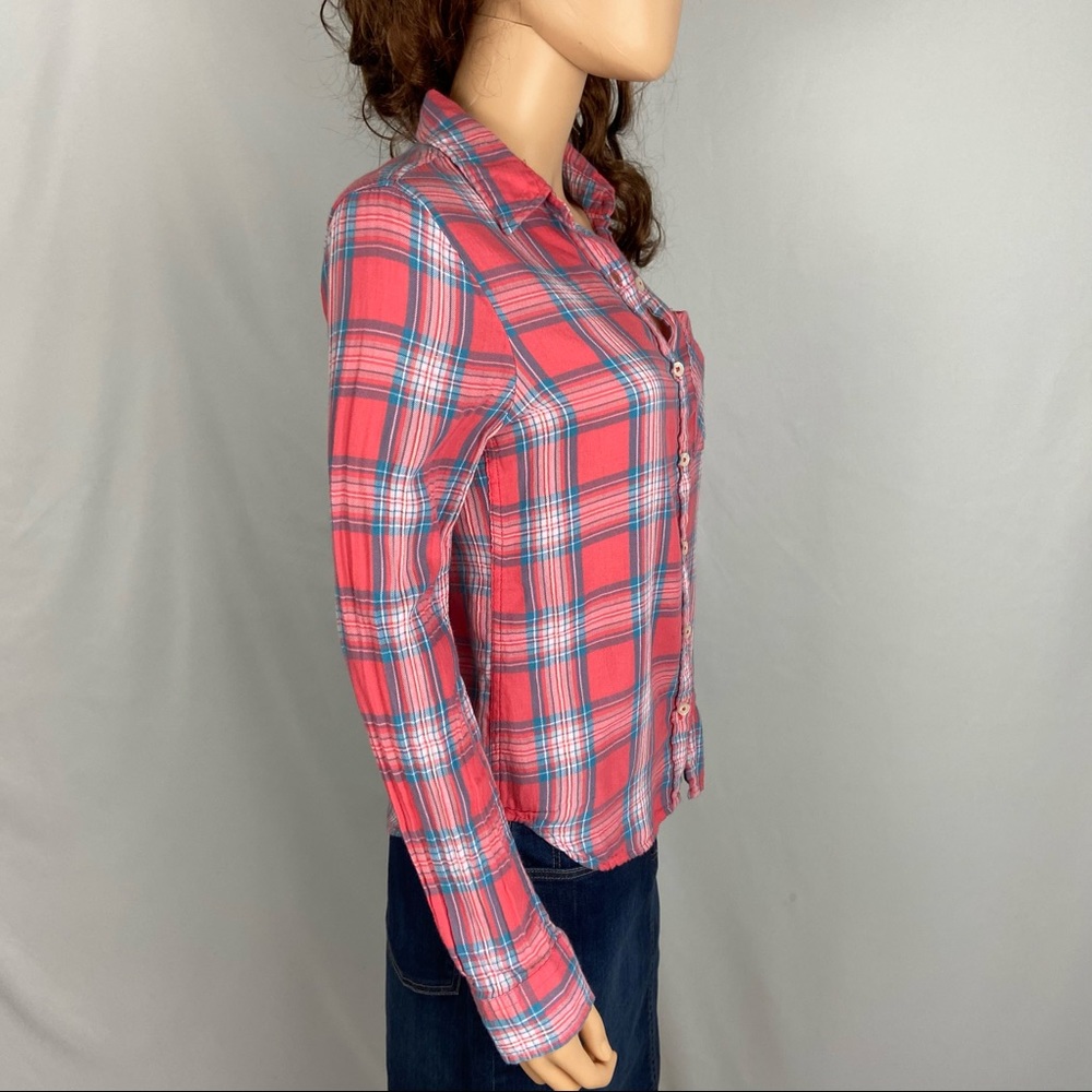 Forever 21 Pink Blue Plaid Button Down Shirt - Picture 2 of 5